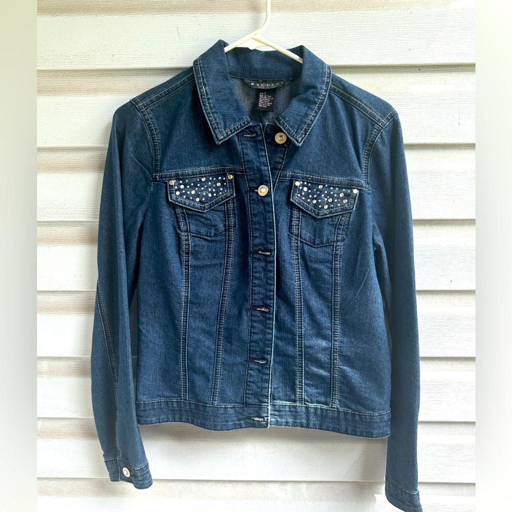 Baccini Girls Jean denim Rhinestone button down jacket size S